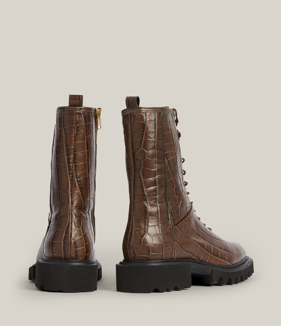 Womens Maren Leather Crocodile Boots (khaki) - Image 7