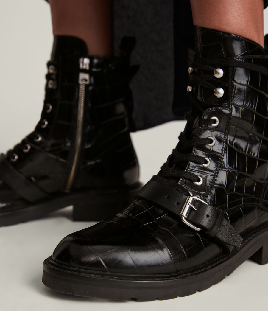 Women's Donita Leather Crocodile Boots (black) - Image 4