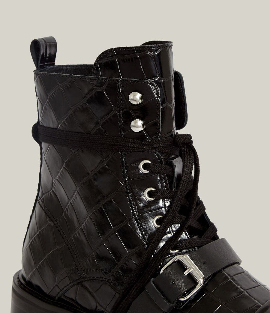 Damen Donita Leather Crocodile Boots (black) - Image 5