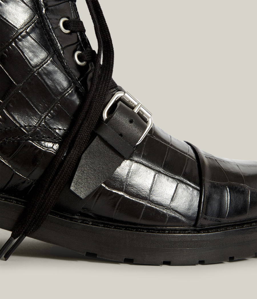 Damen Donita Leather Crocodile Boots (black) - Image 6