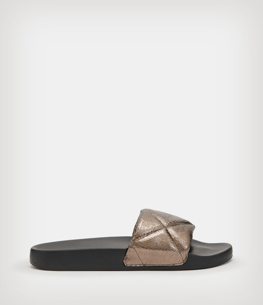 Women's Bell Leather Shimmer Sliders (metallic_gold) - Image 1