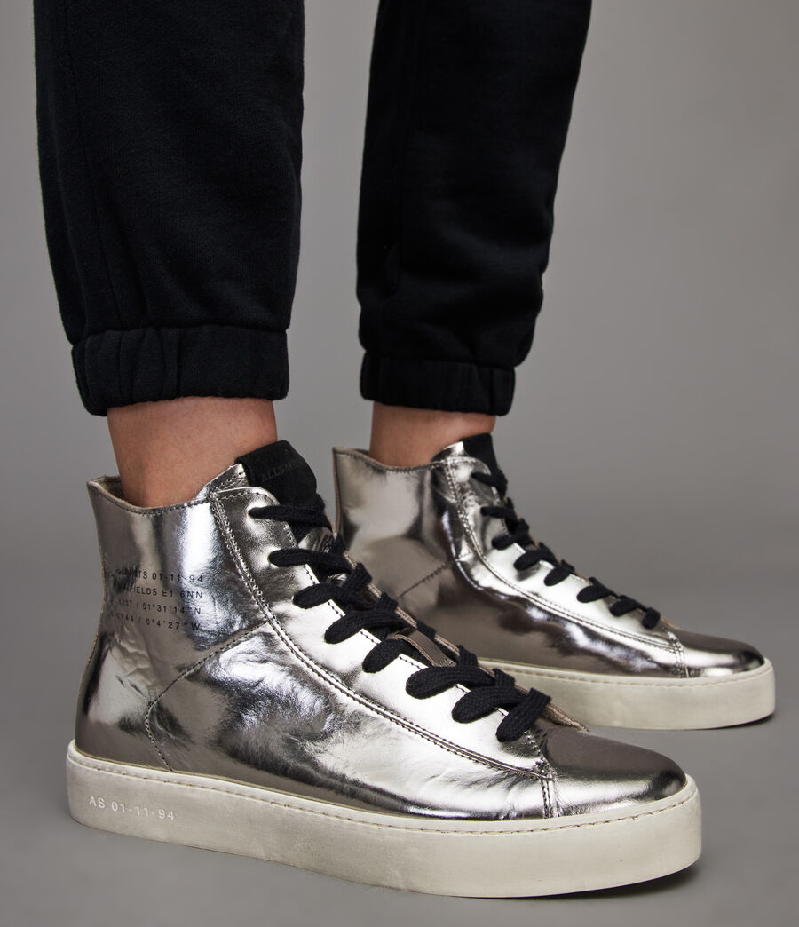 Women's Tana Metallic Leather High Top Trainers (silver) - Image 2