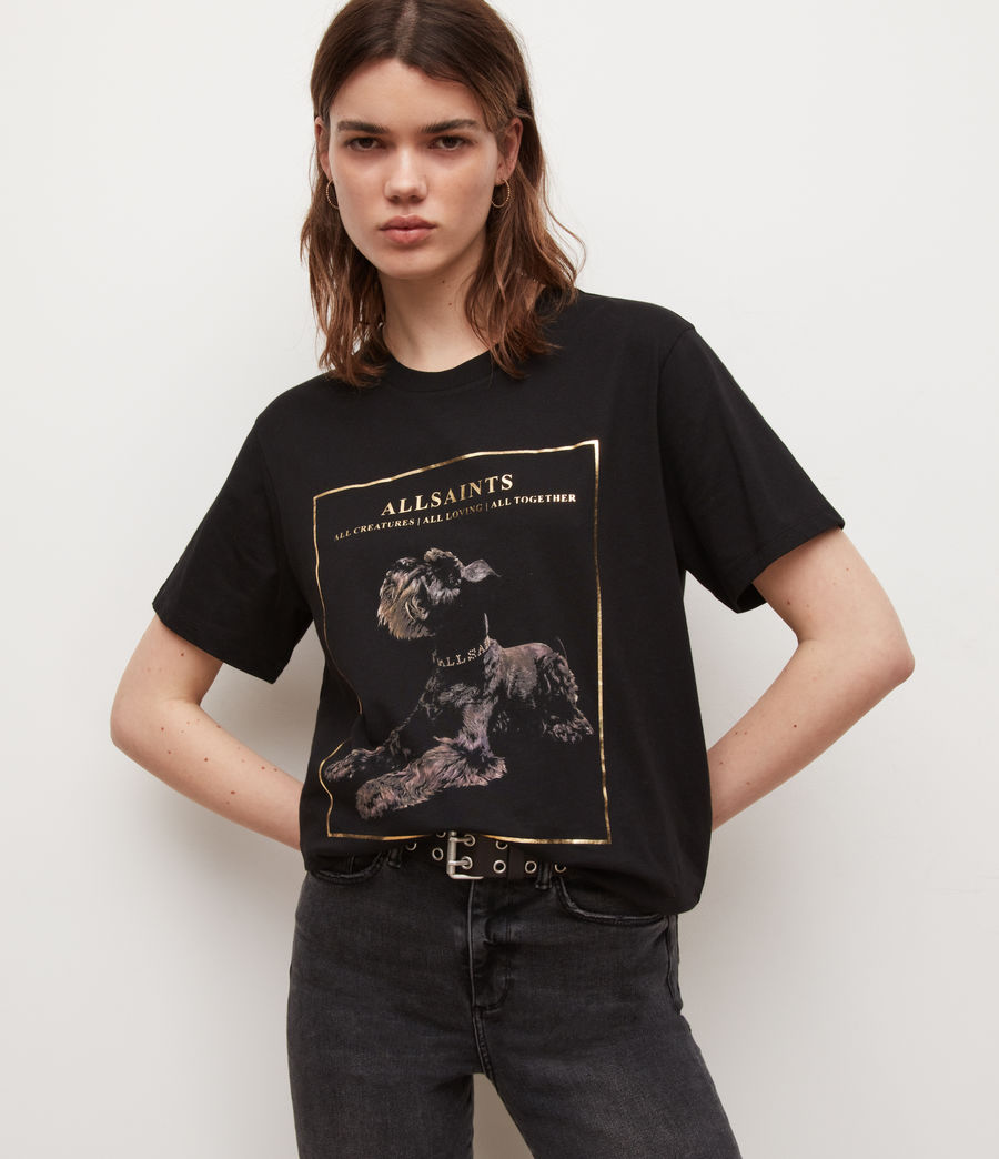 Femmes Dolly Dog Artwork Boyfriend T-Shirt (black) - Image 1
