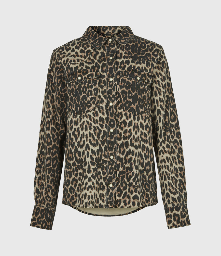 ALLSAINTS UK: Womens Ezra Animal Denim Shirt (leopard_yellow)