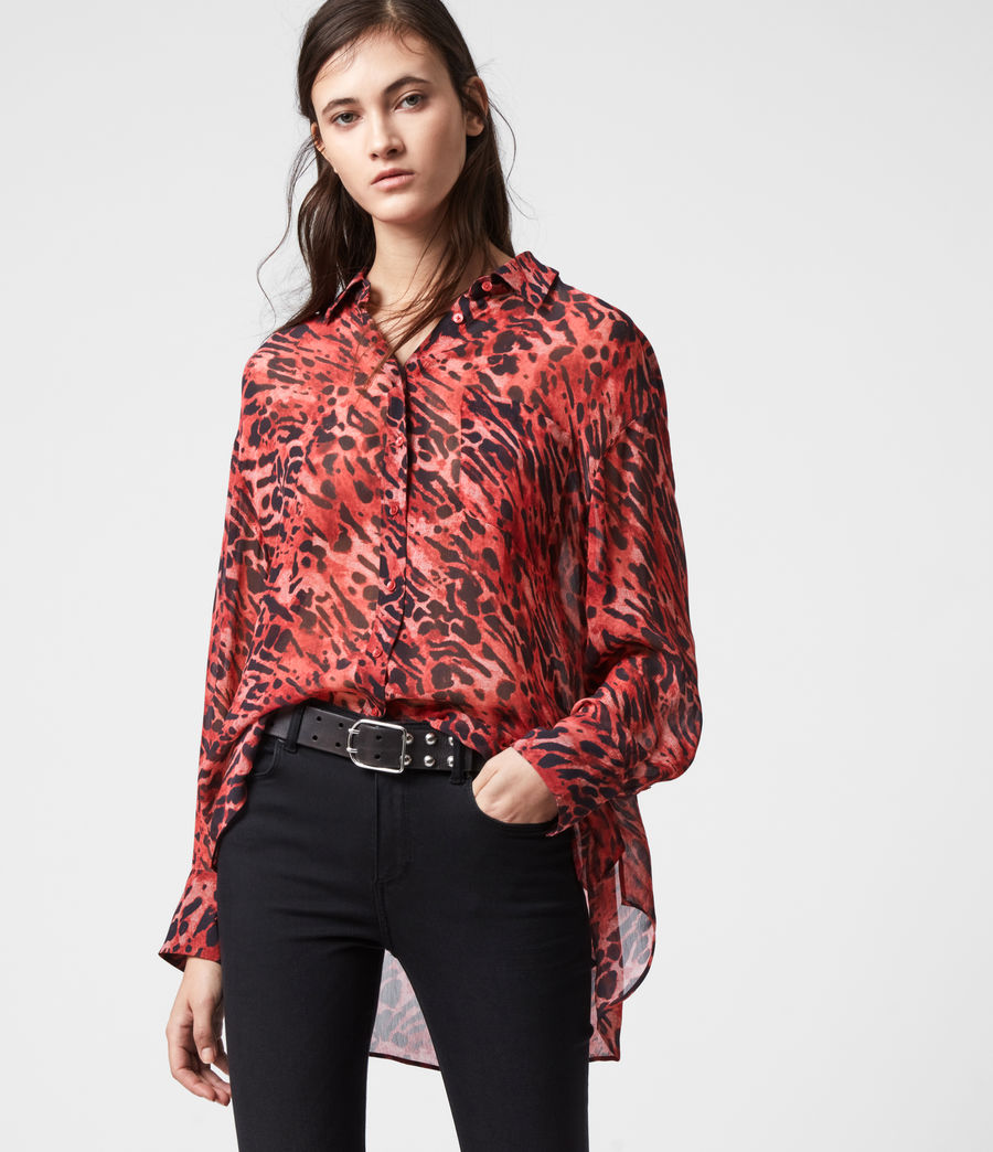 Allsaints Fr Femme Chemise Leopard Bernie Ambient Red