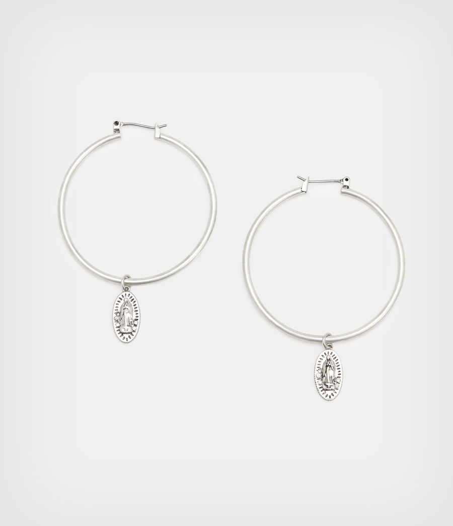 Women's Saint Pendant Large Hoop Earrings (warm_silver) - Image 2