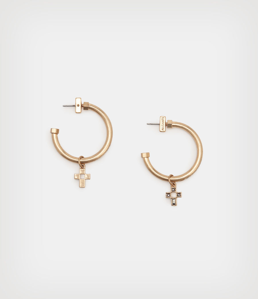 Womens Billi Cross Hoop Earrings (warm_brass_silver) - Image 2