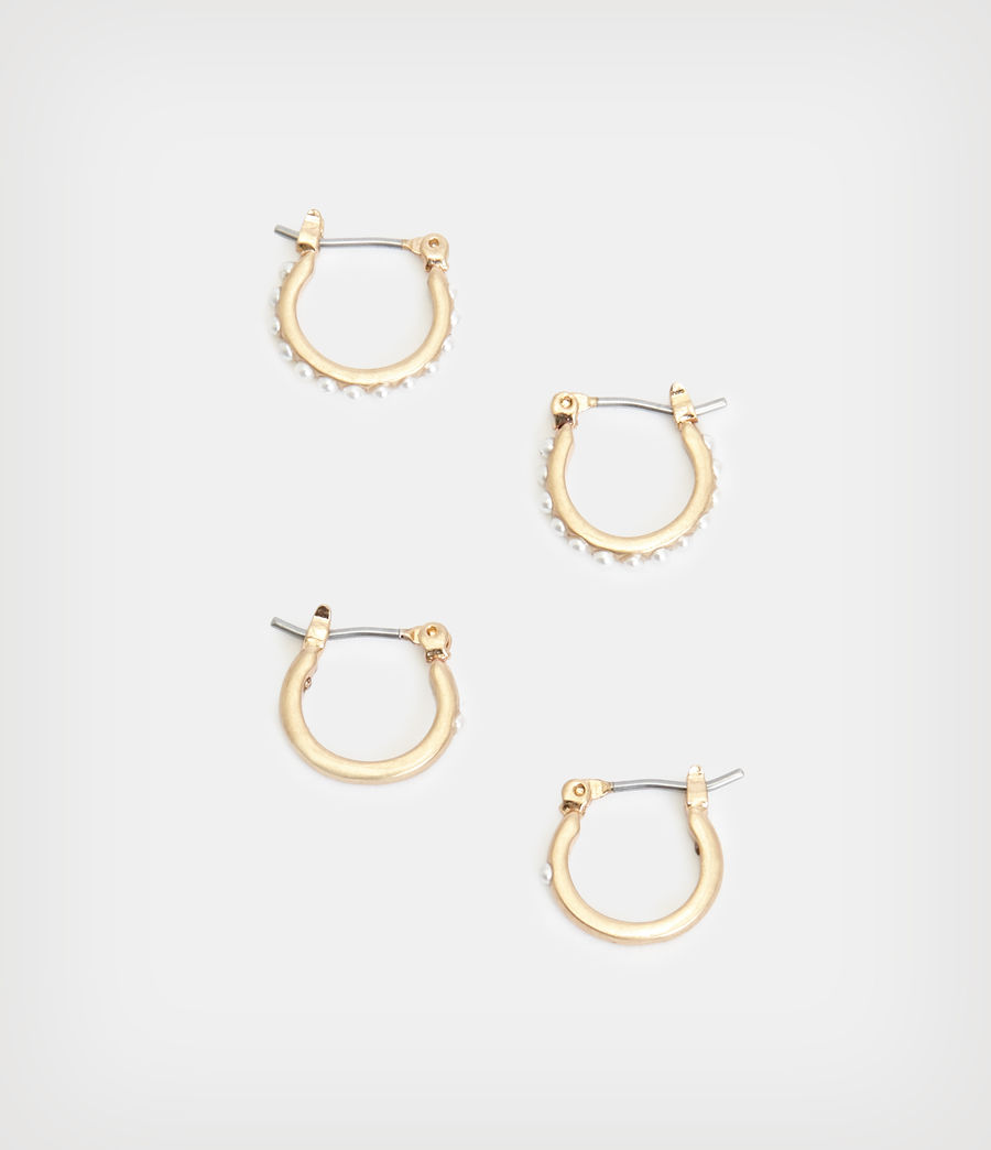 Femmes Jada Huggie Pearl Hoop Earring Set (pearl_warm_brass) - Image 1