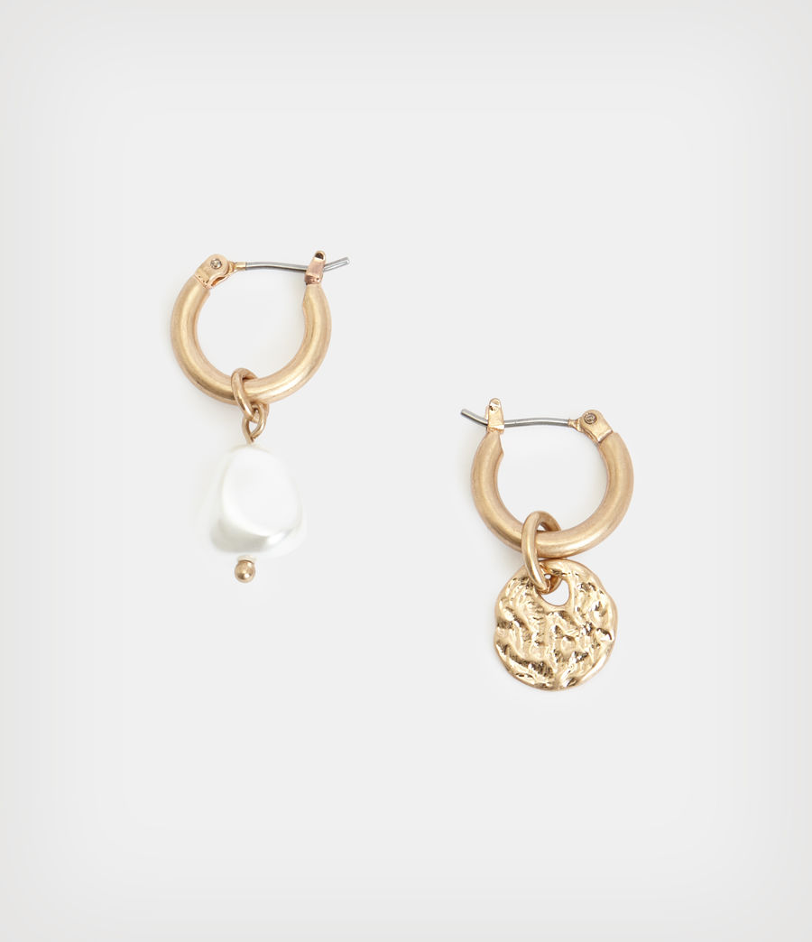 Womens Nola Mismatch Hoop Earrings (pearl_warm_brass) - Image 1
