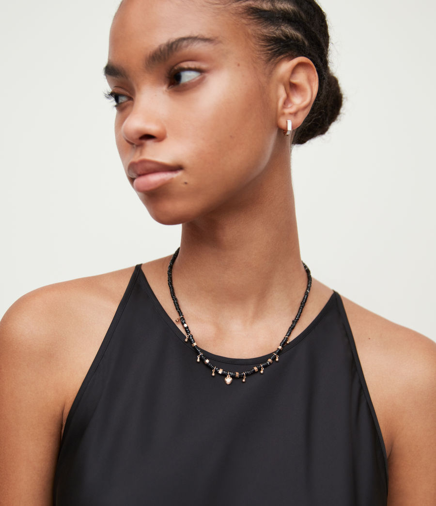 Women's Kyla Bead Necklace (black_warm_brass) - Image 1