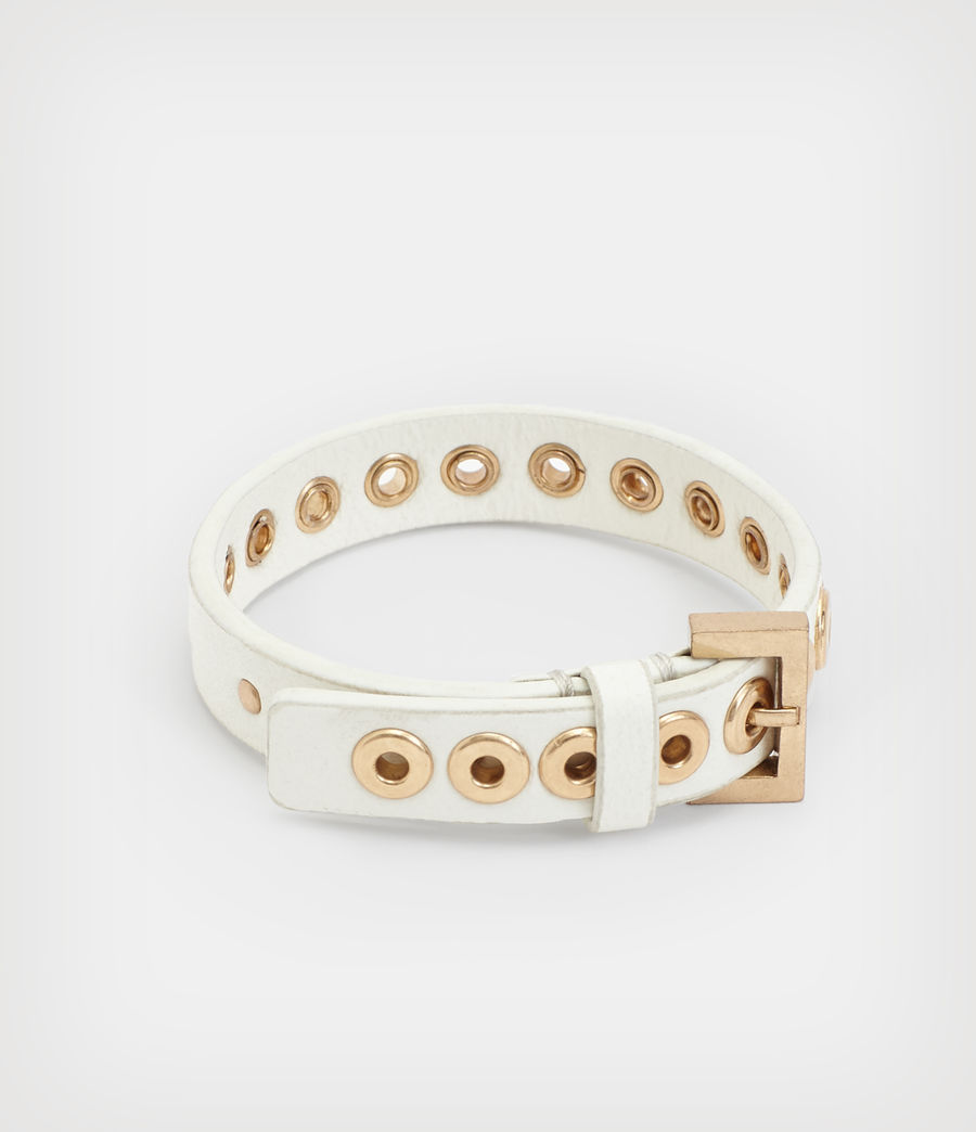 Damen Tori Leather Eyelet Bracelet (white_warm_brass) - Image 1