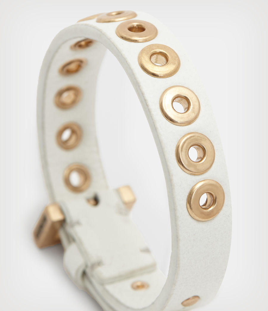 Damen Tori Leather Eyelet Bracelet (white_warm_brass) - Image 3
