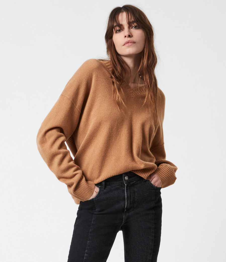 Allsaints Uk Womens Ivana Cashmere Wool Blend V Neck Jumper Citrontea