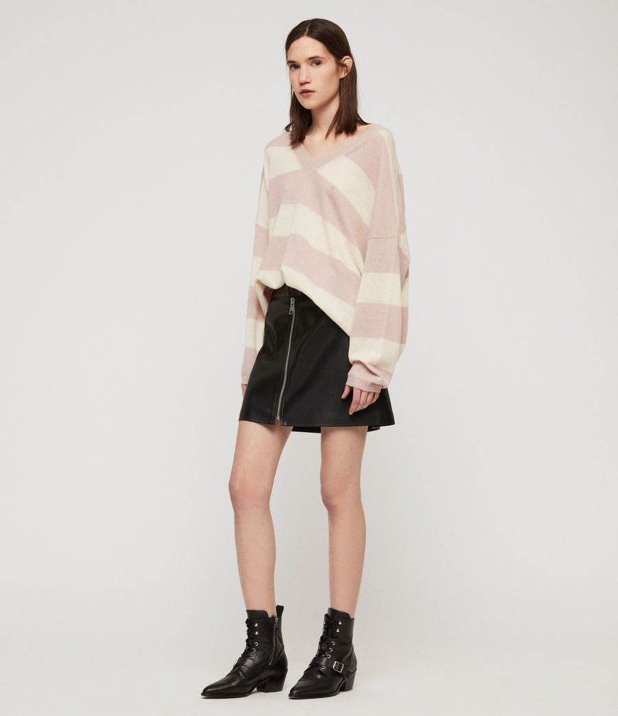 ALLSAINTS US: Womens Byers Stripe V-Neck Sweater (pink_pale_yellow)