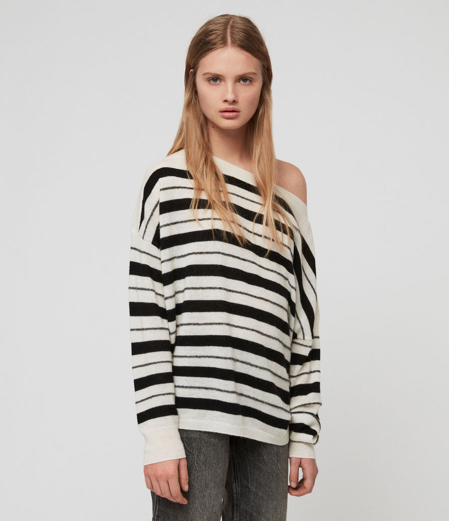 all saints black and white striped jumper