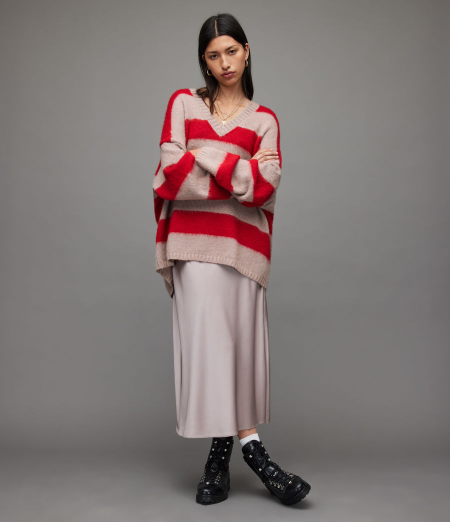 Damen Lou V-Ausschnitt Pullover (putty_pink_red) - Image 1