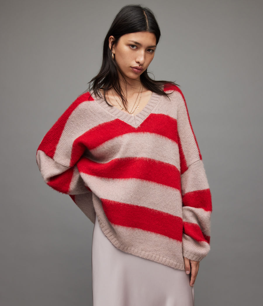 Damen Lou V-Ausschnitt Pullover (putty_pink_red) - Image 3