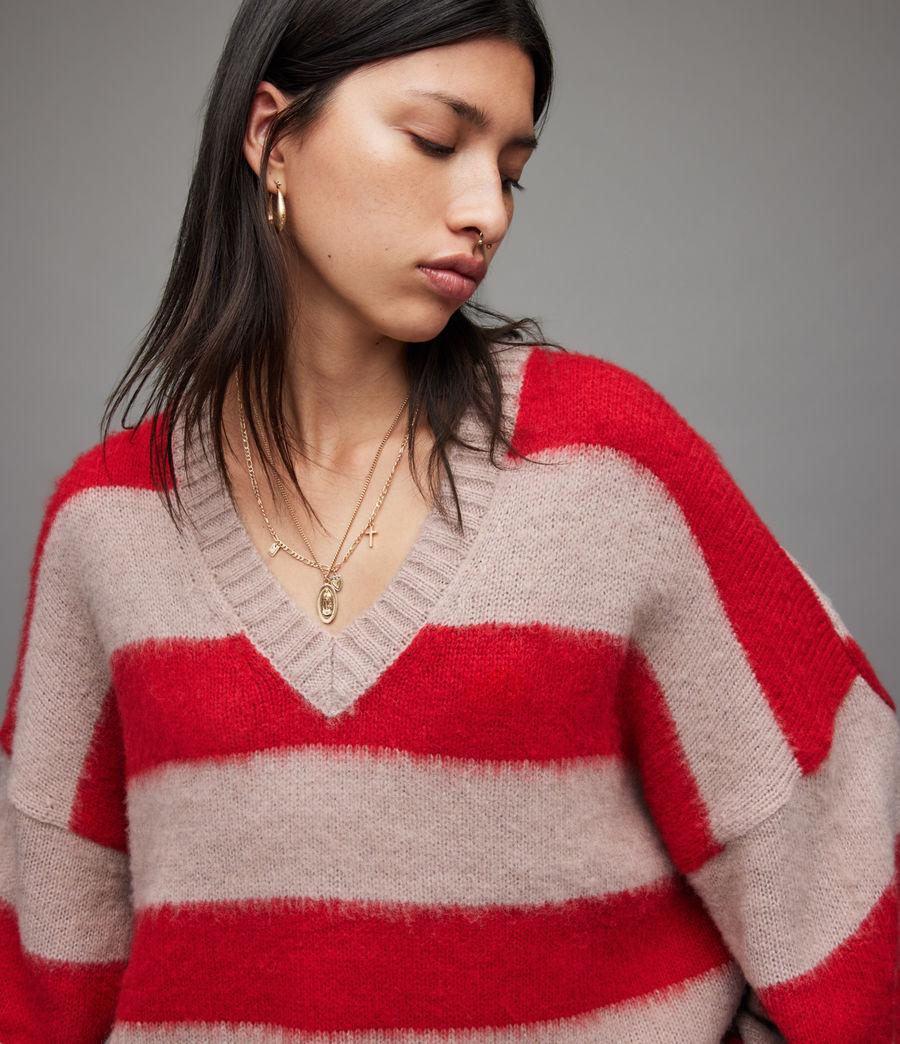 Damen Lou V-Ausschnitt Pullover (putty_pink_red) - Image 6