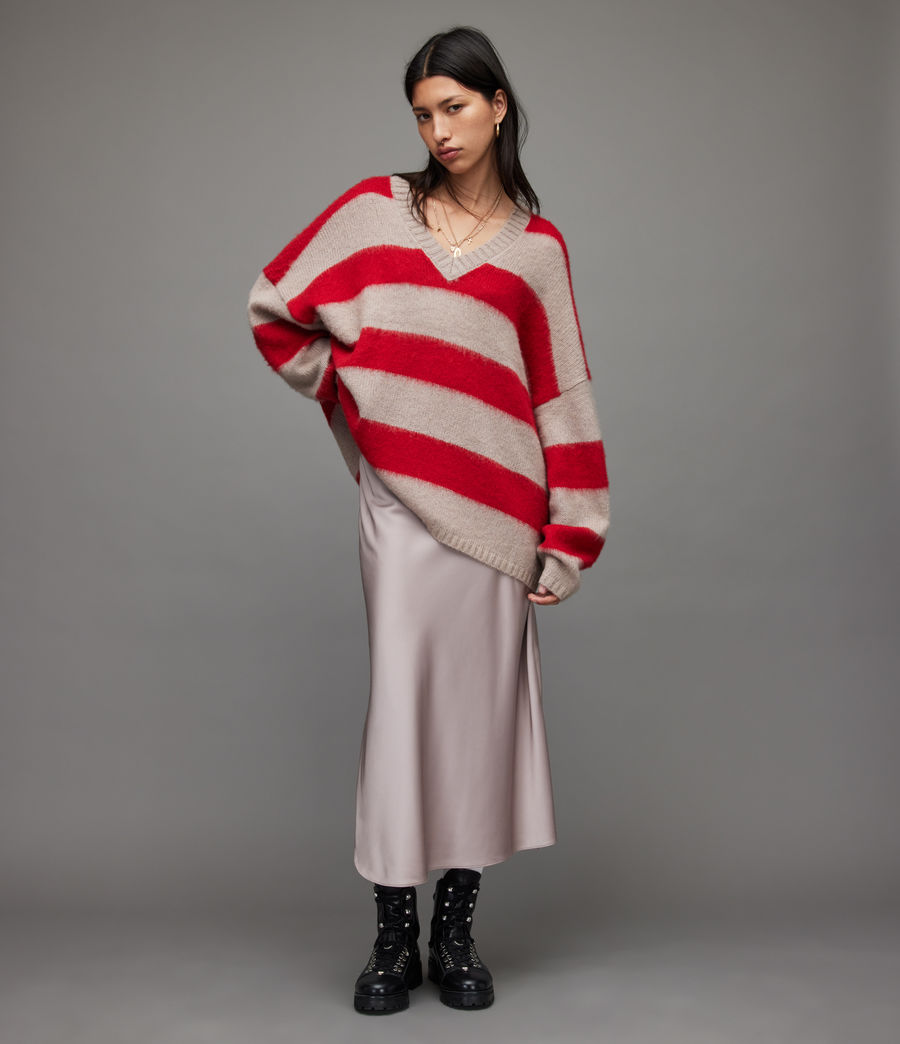 Damen Lou V-Ausschnitt Pullover (putty_pink_red) - Image 7