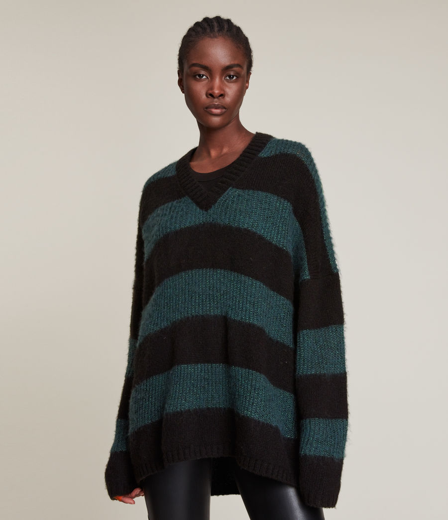 Womens Lou Sparkle V-Neck Sweater (black_forest_green) - Image 4