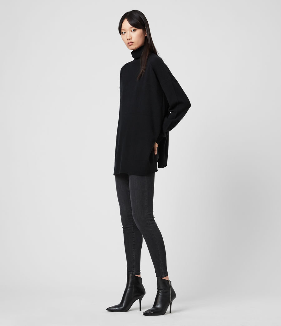 black cashmere roll neck sweater