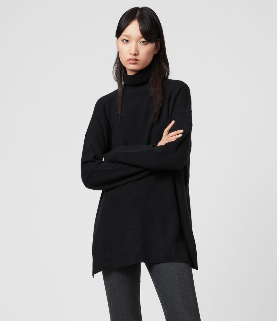 black cashmere roll neck sweater