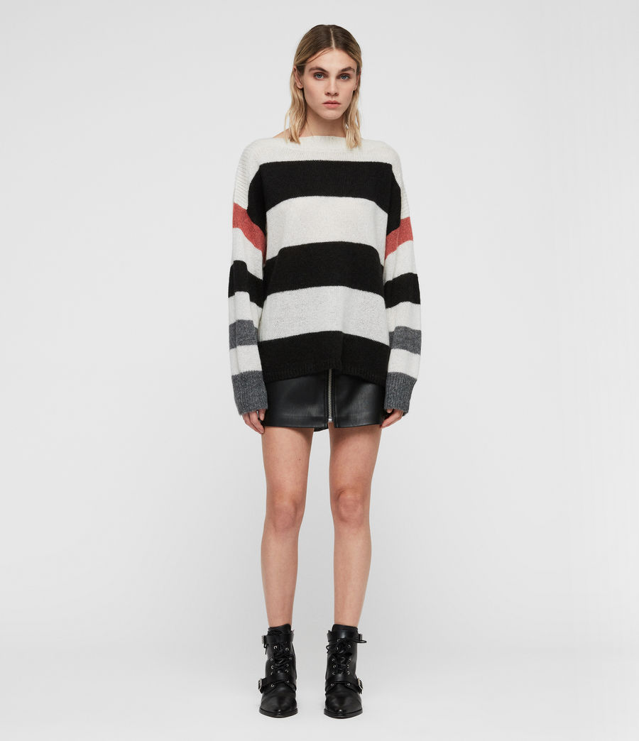 all saints black and white striped jumper