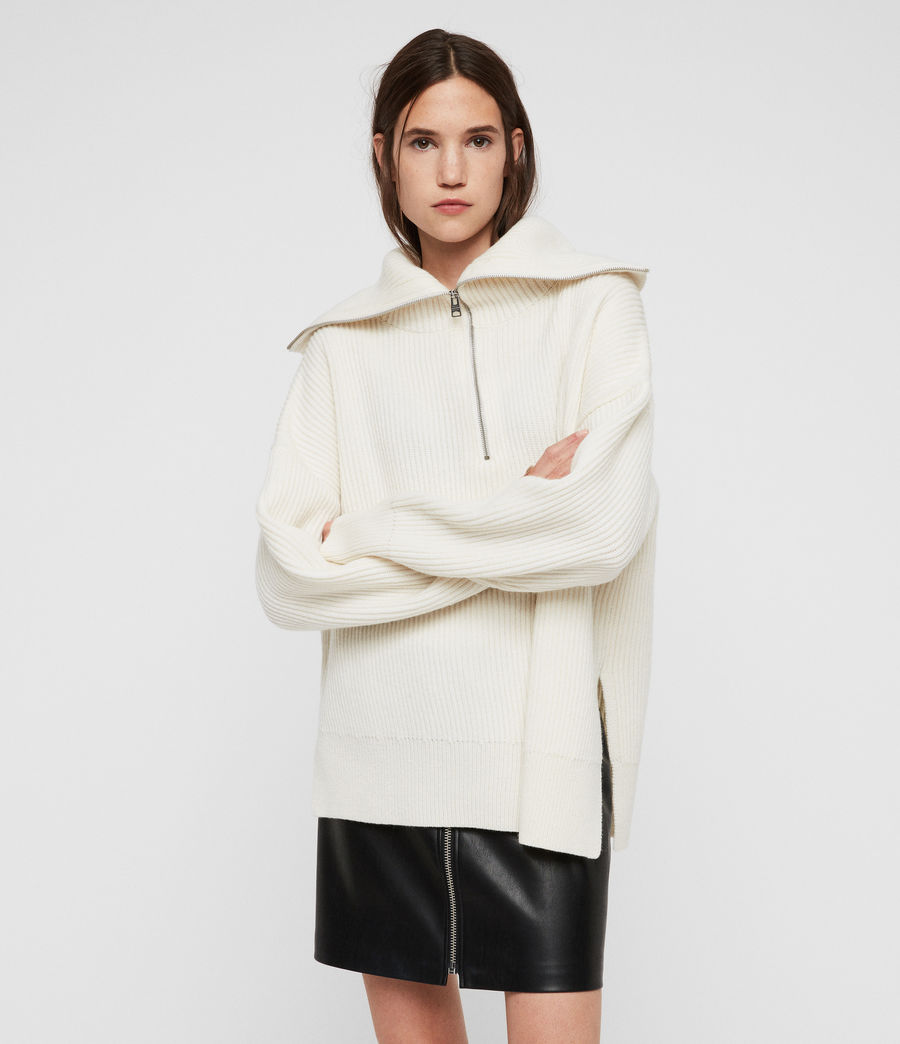 white oversized roll neck jumper