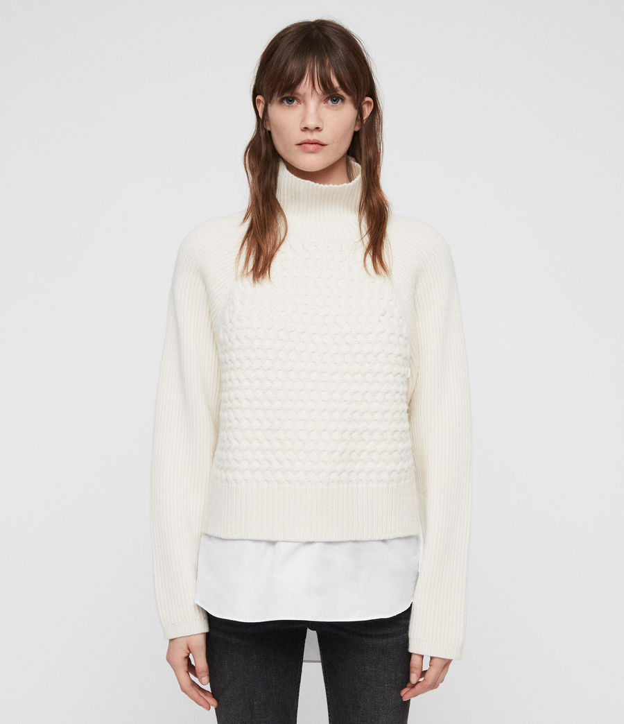 Allsaints Eu Womens Jones Cable Jumper Chalk White