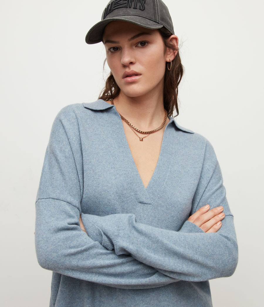 Womens Ollar Recycled Cashmere Blend Polo Sweater (blue_smoke) - Image 2