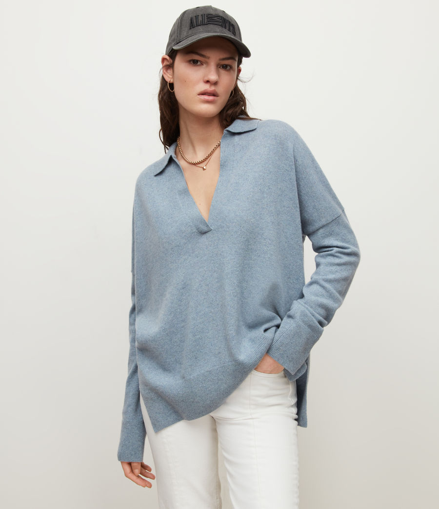 Womens Ollar Recycled Cashmere Blend Polo Sweater (blue_smoke) - Image 4