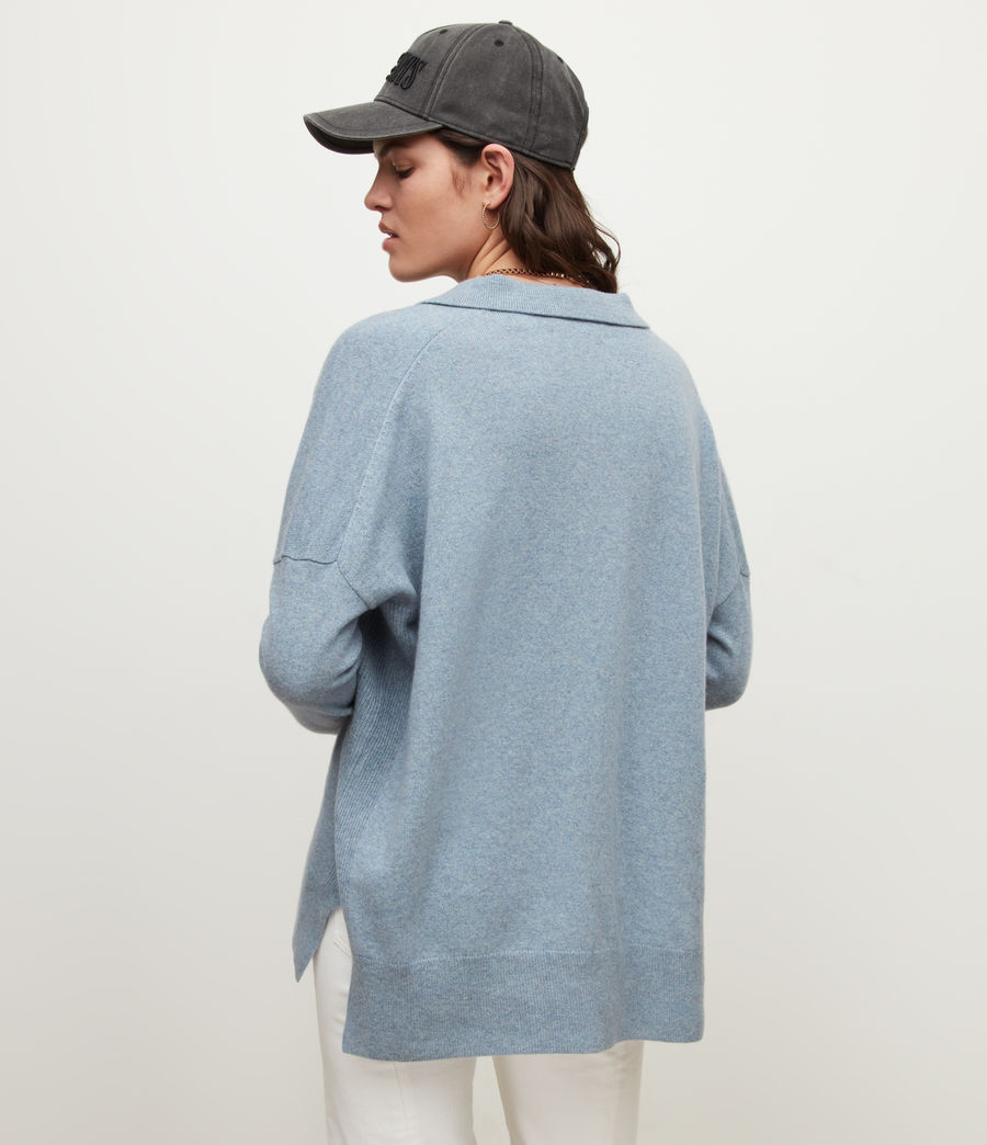 Women's Ollar Recycled Cashmere Blend Polo Jumper (blue_smoke) - Image 5