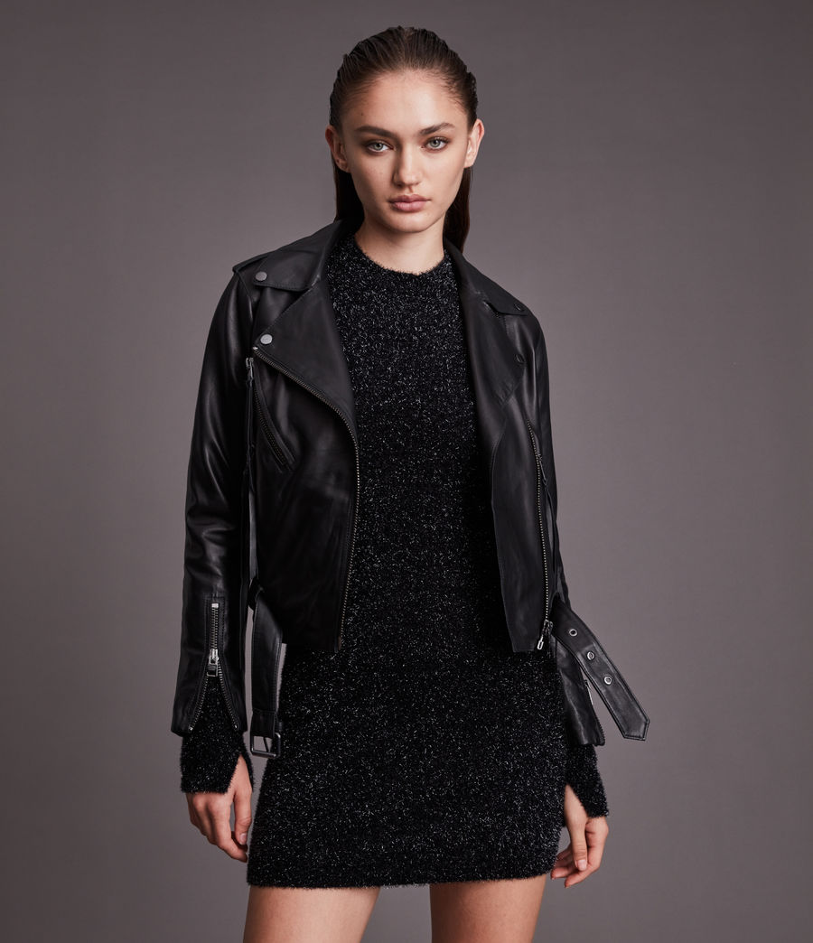 Damen Warde Leather Biker Jacket (black) - Image 2
