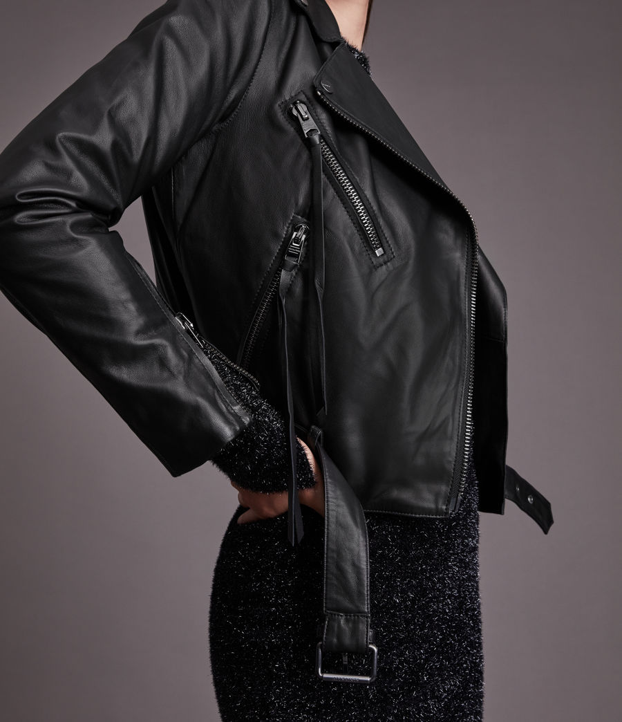 Damen Warde Leather Biker Jacket (black) - Image 3