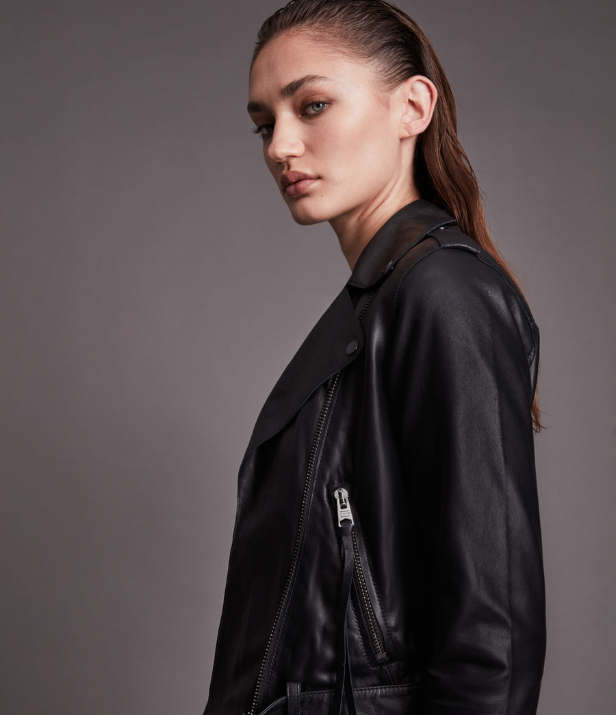Damen Warde Leather Biker Jacket (black) - Image 5