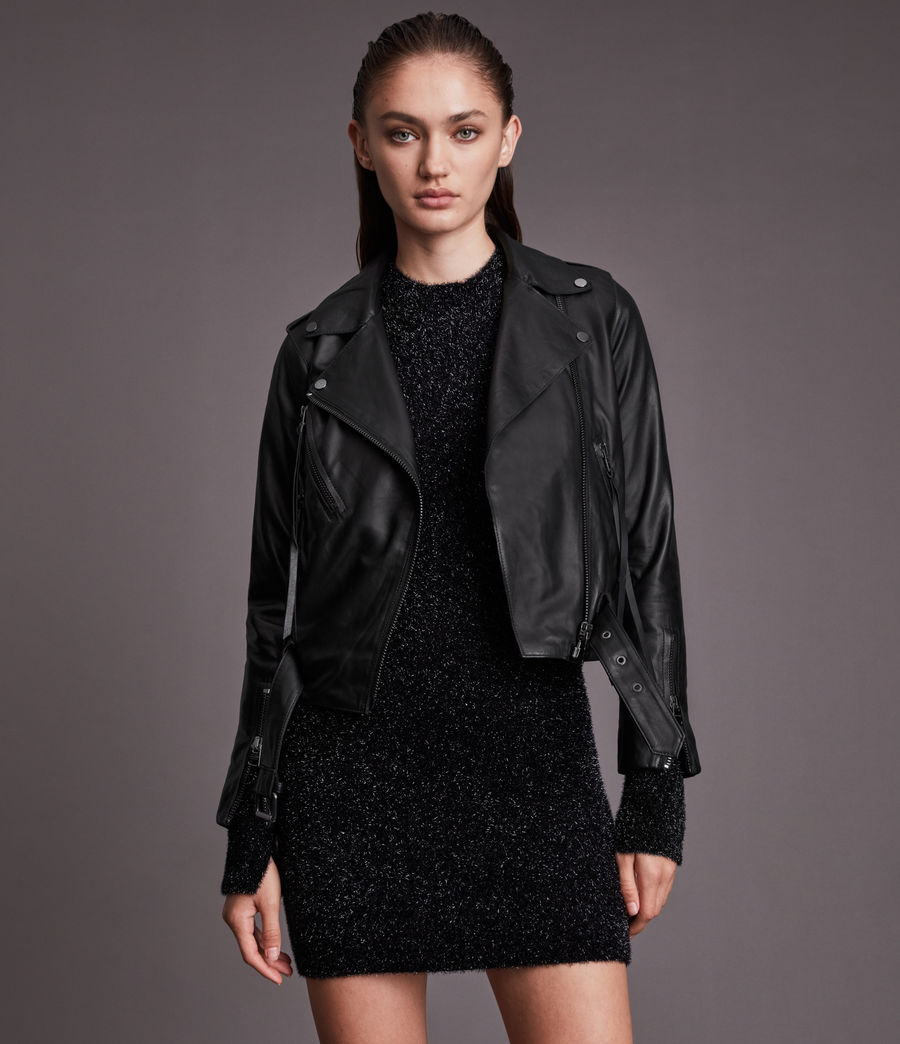 Damen Warde Leather Biker Jacket (black) - Image 6