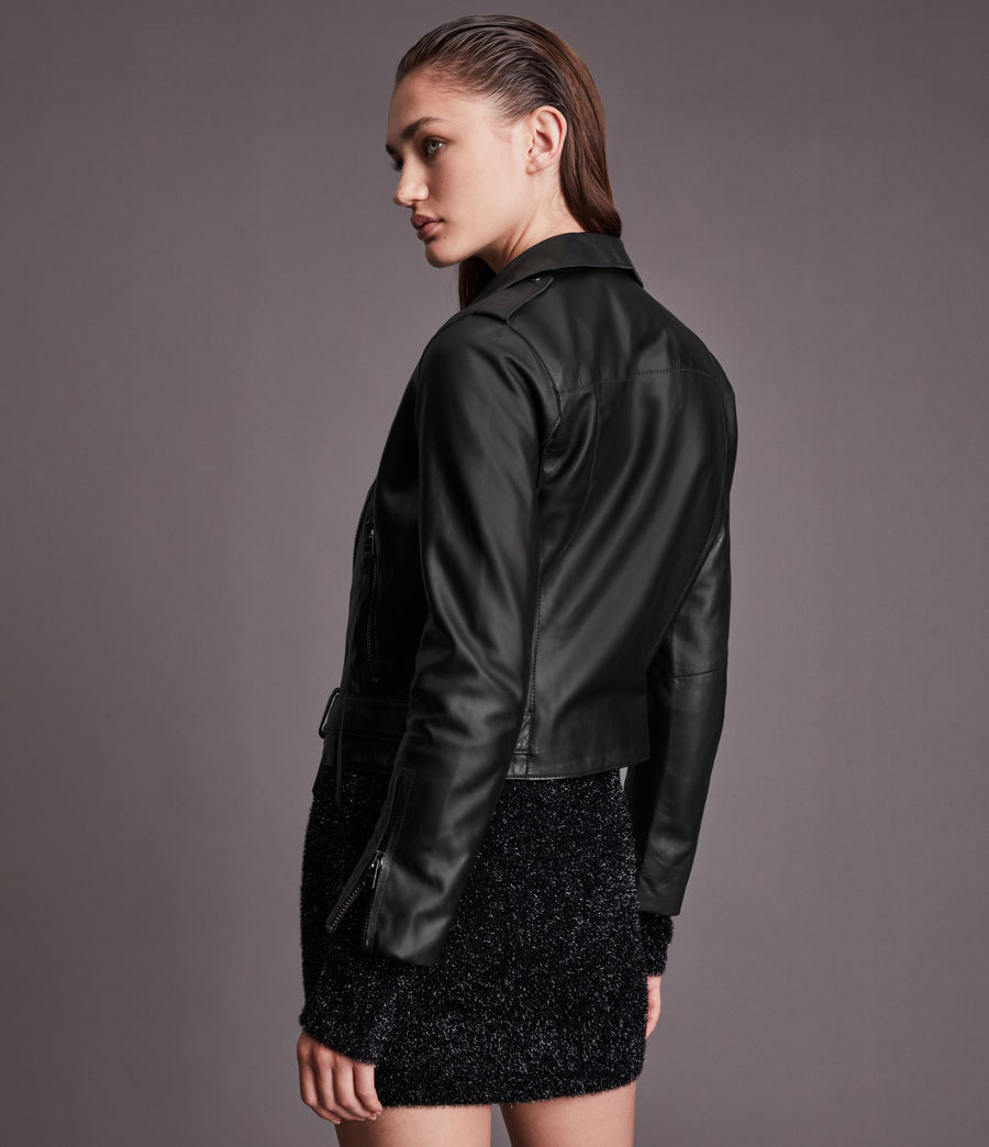 Damen Warde Leather Biker Jacket (black) - Image 7