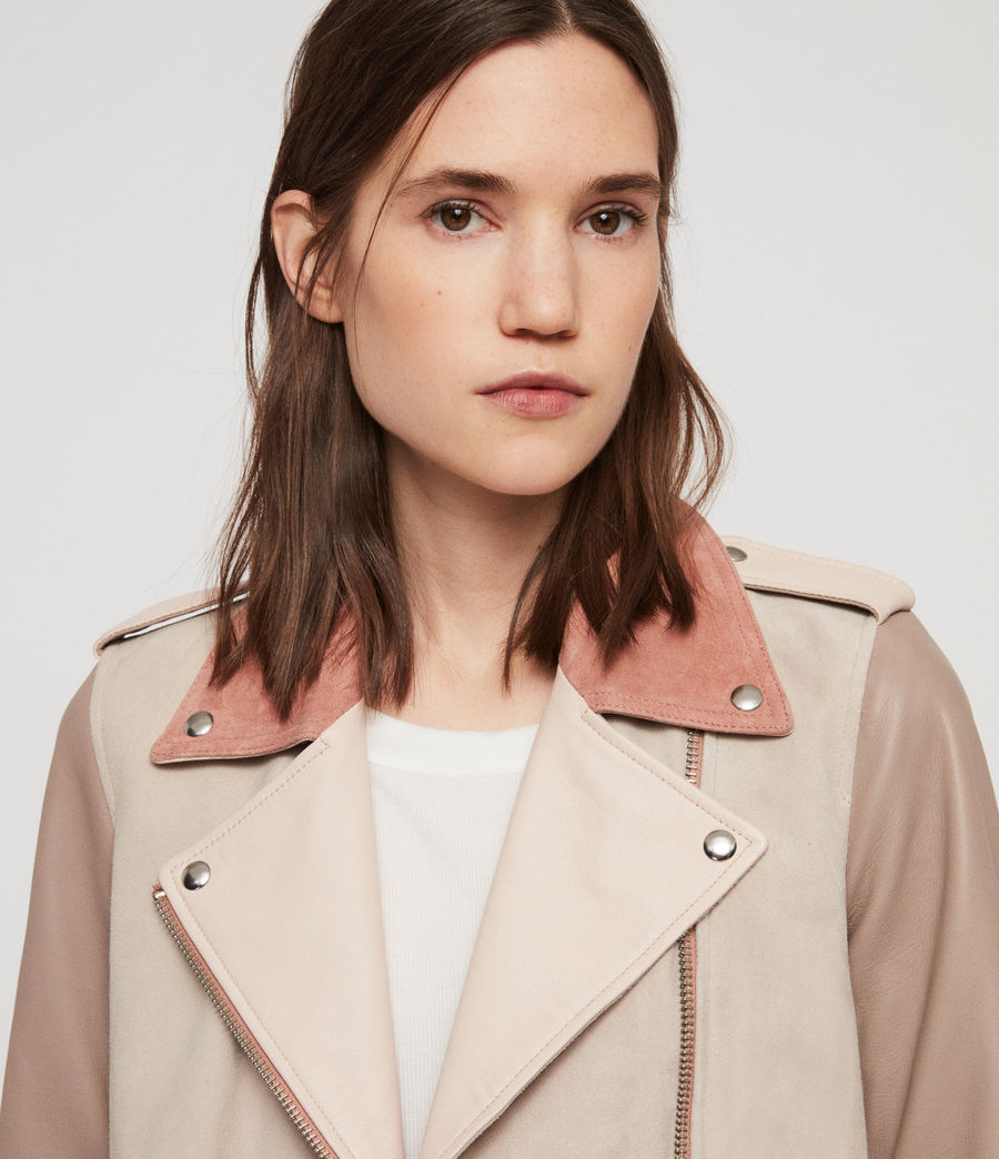 ALLSAINTS US: Womens Balfern Leather Mix Biker Jacket (pink)