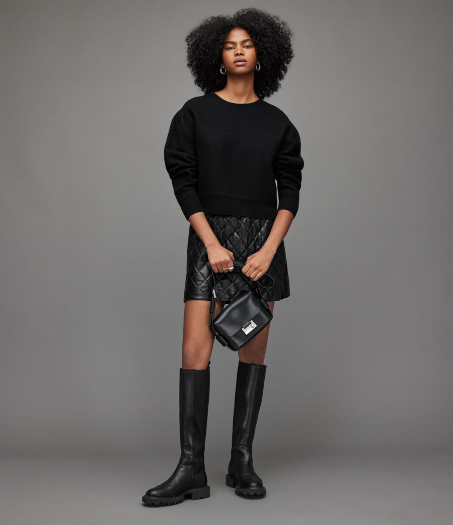 Femmes Mini Jupe en Cuir Matelassé Quinn (high_shine_black) - Image 1