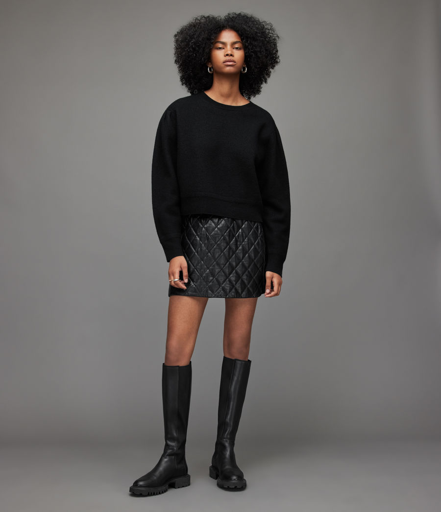 Femmes Mini Jupe en Cuir Matelassé Quinn (high_shine_black) - Image 3