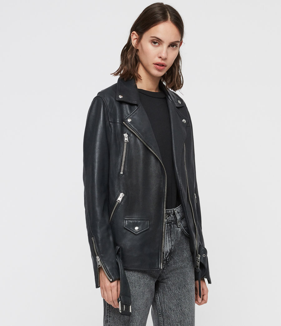 ALLSAINTS US: Womens Eline Oversized Leather Biker Jacket (black)