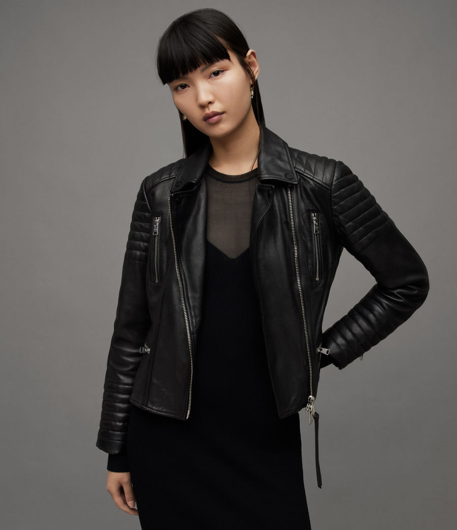 Women's Leoni Leather Biker Jacket (black) - Image 1
