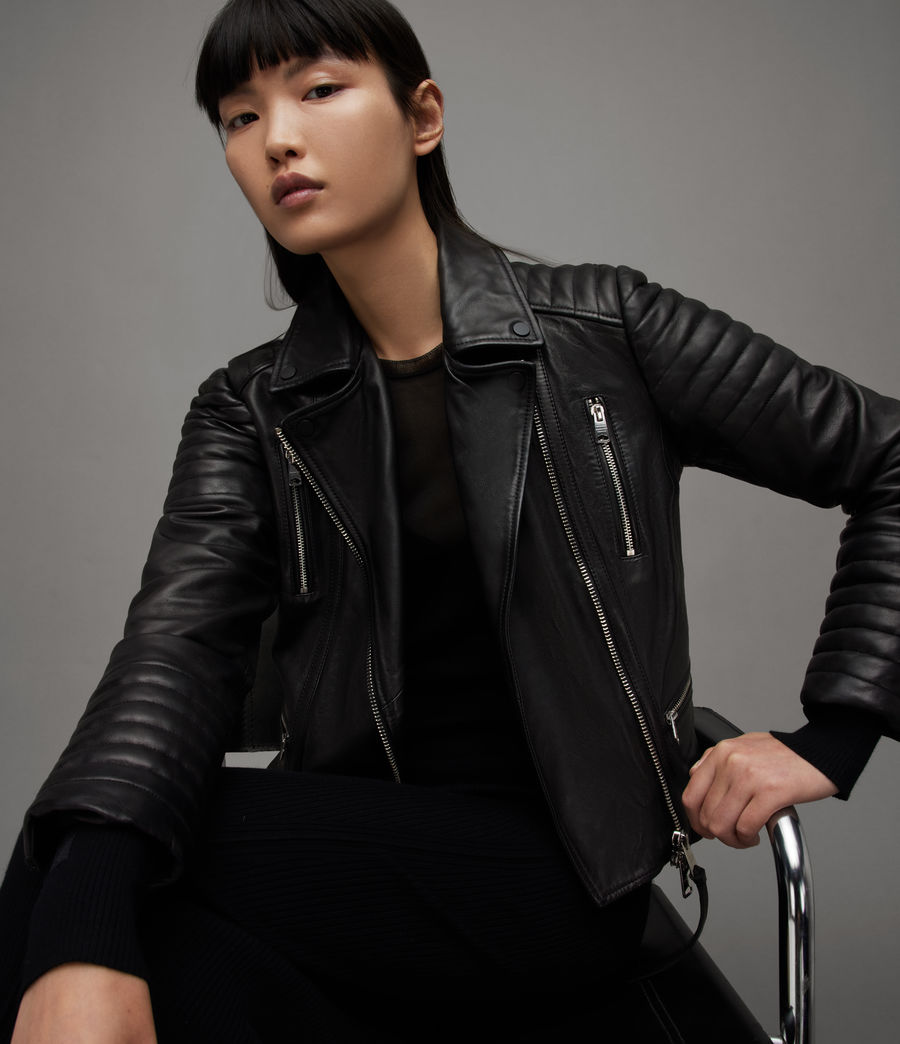 Womens Leoni Leather Biker Jacket (black) - Image 2