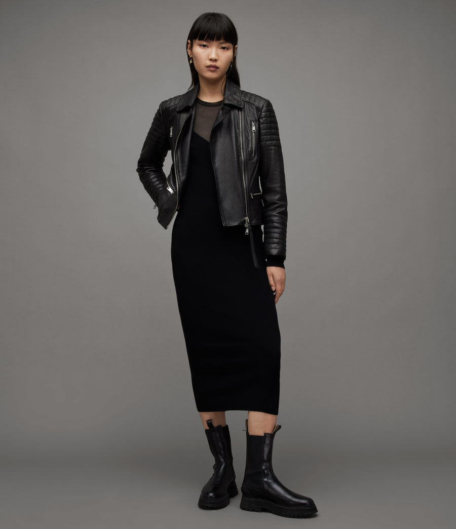 Womens Leoni Leather Biker Jacket (black) - Image 3