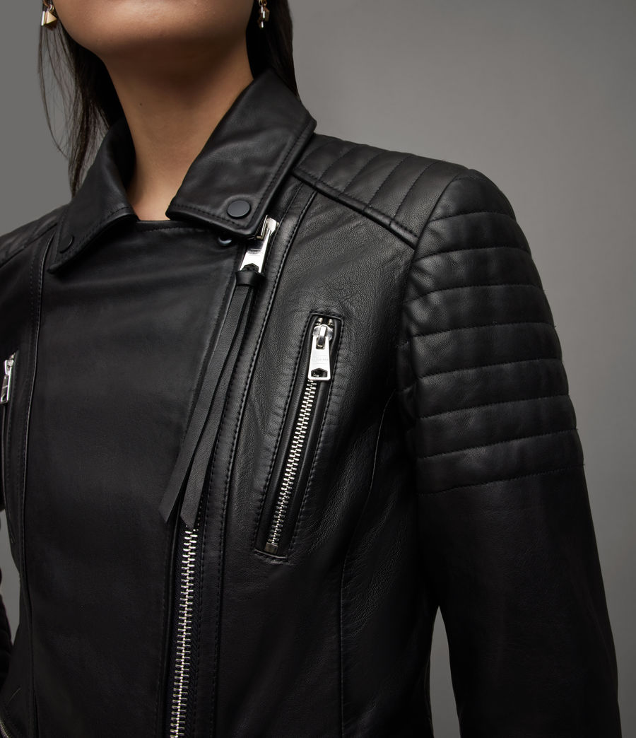 Women's Leoni Leather Biker Jacket (black) - Image 4