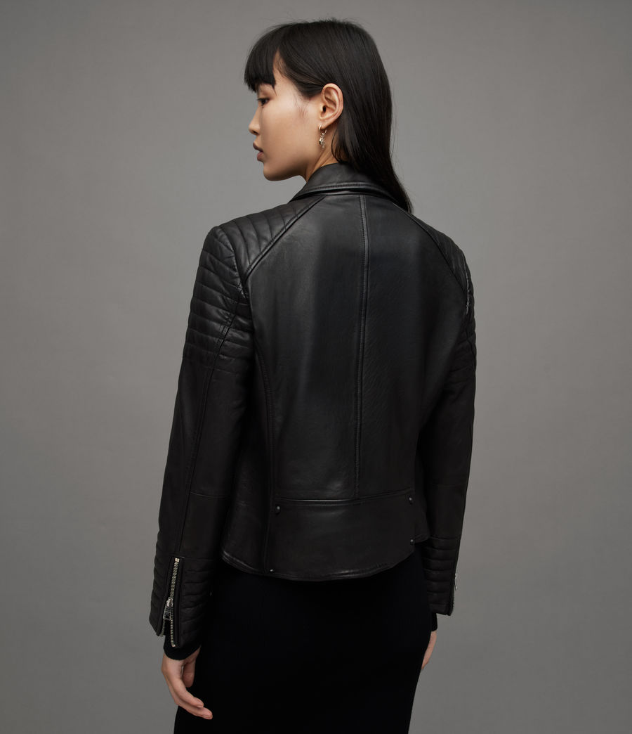 Womens Leoni Leather Biker Jacket (black) - Image 5