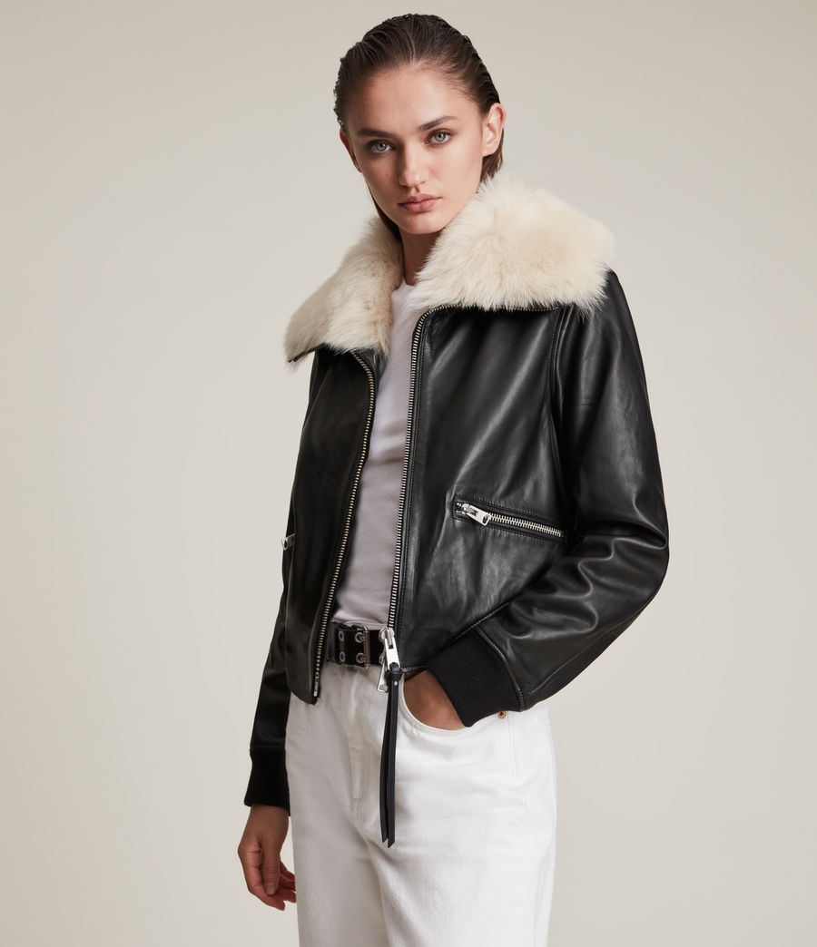 Women's Wisley Shearling Leather Jacket (black_off_white) - Image 1