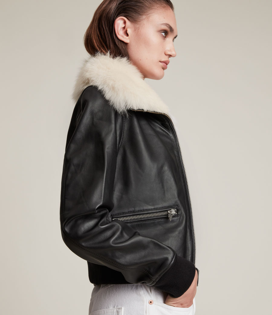 Women's Wisley Shearling Leather Jacket (black_off_white) - Image 2