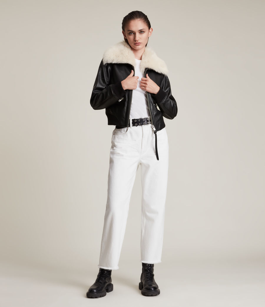 Women's Wisley Shearling Leather Jacket (black_off_white) - Image 4