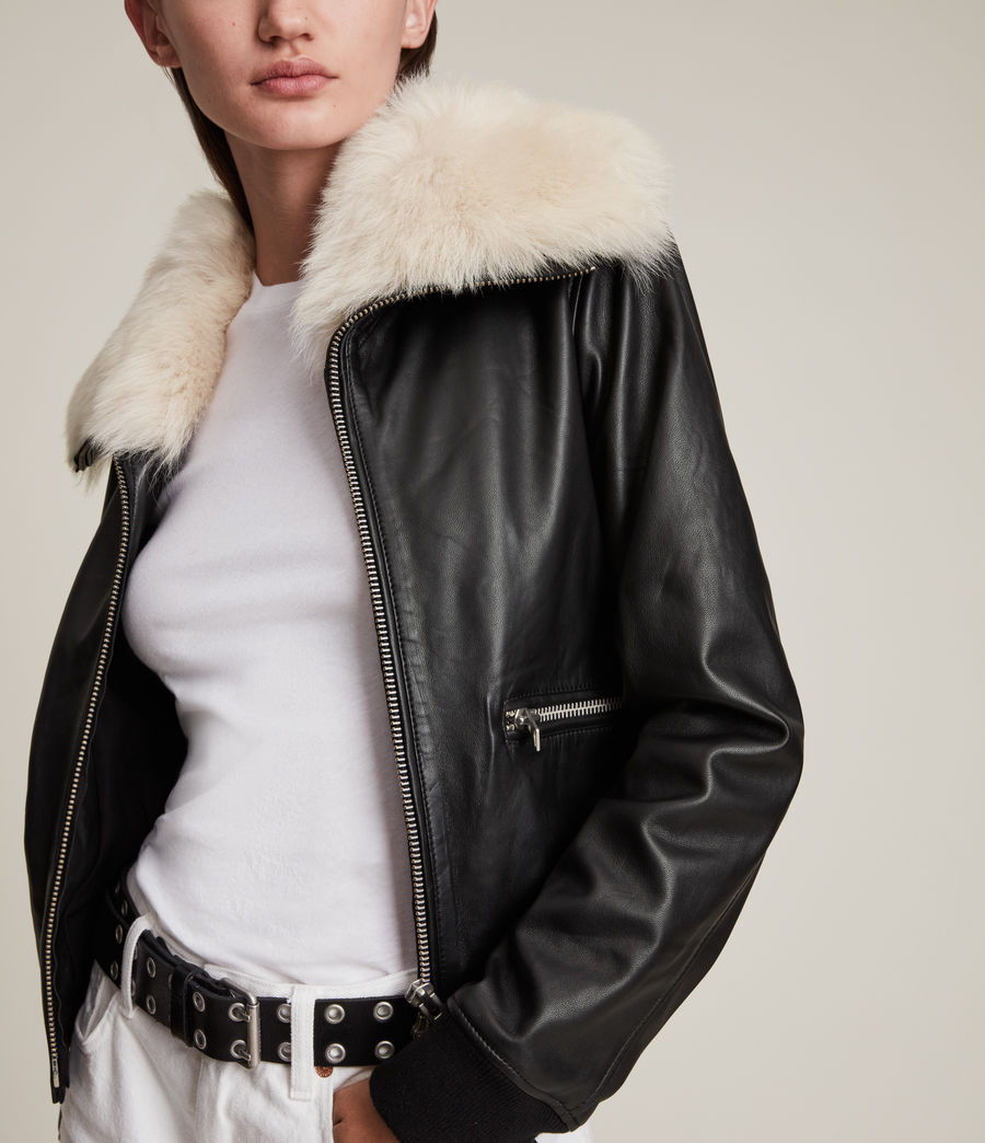 Women's Wisley Shearling Leather Jacket (black_off_white) - Image 5